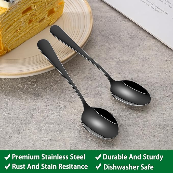 5.5 Inch Black Small Teaspoons,Set Of 8 Stainless Steel Coffee Spoons,Black Mini Spoons For Dessert,Cake,Durable Demitasse Spoon