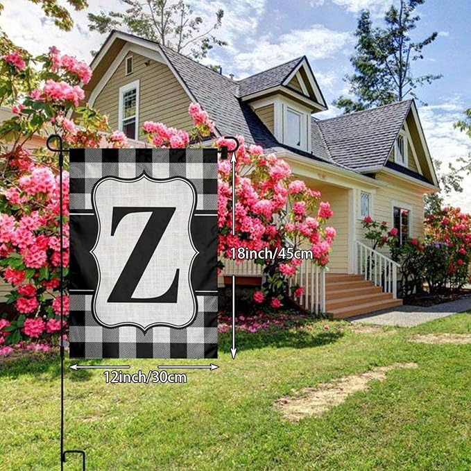 YANGHOME Monogram Initial Z Burlap Garden Porch Lawn Flag Farmhouse Decorations Mailbox Decor Welcome Sign 12x18 Inch Small Mini Size Double Sided Flax Nylon Linen Fabric