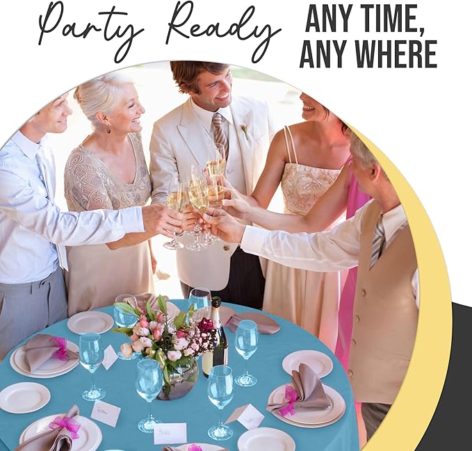 Exquisite 66% Thicker Premium Sky Blue Round Tablecloth 0.5 Mil 12 Pack Plastic Table Cloth Disposable 84 Inch Round Plastic Tablecloth Won't Tear Easily Like Cheap Thin Brands