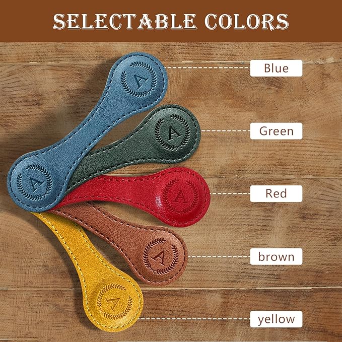 Handmade Personalized Leather Magnetic Bookmark - Custom Initial Letter Design with 26 Alphabet Choices - Durable Bookmark for Readers, Book Lovers, Women & Kids