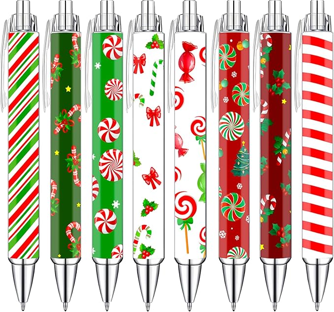 Christmas Pens Set – Cute Holiday-Themed Gel Pens for Kids, Teachers, and Office Gift Exchange – Red and White Candy Cane Designs – Perfect Christmas Stocking Stuffers and Stationery Gifts,8 Pack