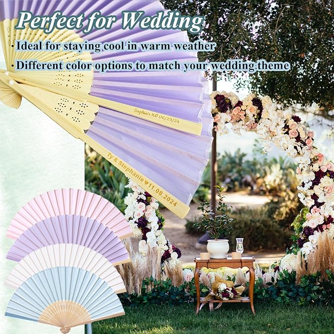 150 Pcs Personalized Purple Wedding Fans for Guests Bulk, Custom Hand Fans Decorative Folding Fans, Wooden Fans Party Favor Birthday Party Supplies Bridal Shower Gifts Baby Shower Favors