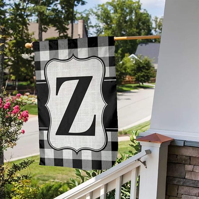 YANGHOME Monogram Initial Z Burlap Garden Porch Lawn Flag Farmhouse Decorations Mailbox Decor Welcome Sign 12x18 Inch Small Mini Size Double Sided Flax Nylon Linen Fabric