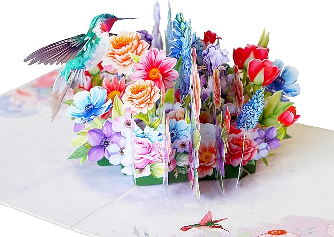 Hummingbird Flower Bush 3D Birthday Cards for Women, Mothers Day Cards, 6x8in Pop Up Gift Card for Mom, Wife, Her, Daughter, Sister, Grandma (PQ Hummingbird Flower Bush)