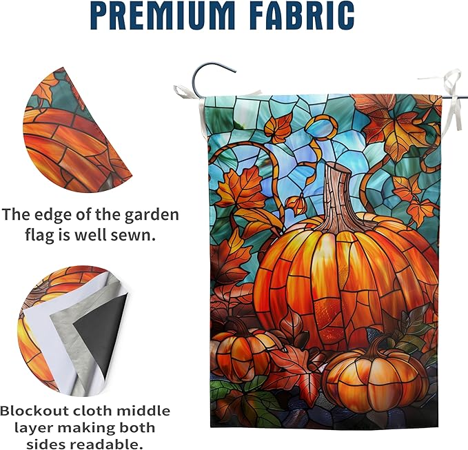 Pumpkin Fall Garden Flag Autumn Yard Flag Stained Glass Thanksgiving Outdoor Flag 12x18 Double Sided Small Harvest Flag for Outside Porch Lawn Decor