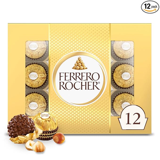 Ferrero Rocher Fine Hazelnut Milk Chocolate, Individually Wrapped Chocolate Gift Box, 12 Count, 5.3 oz