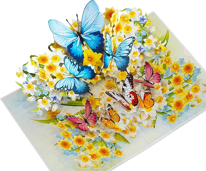 Daffodils with Butterflies 3D Birthday Cards for Women, Mothers Day Cards, 6x8in Pop Up Gift Card for Mom, Wife, Her, Daughter, Sister, Grandma (PQ Daffodils w Butterflies)