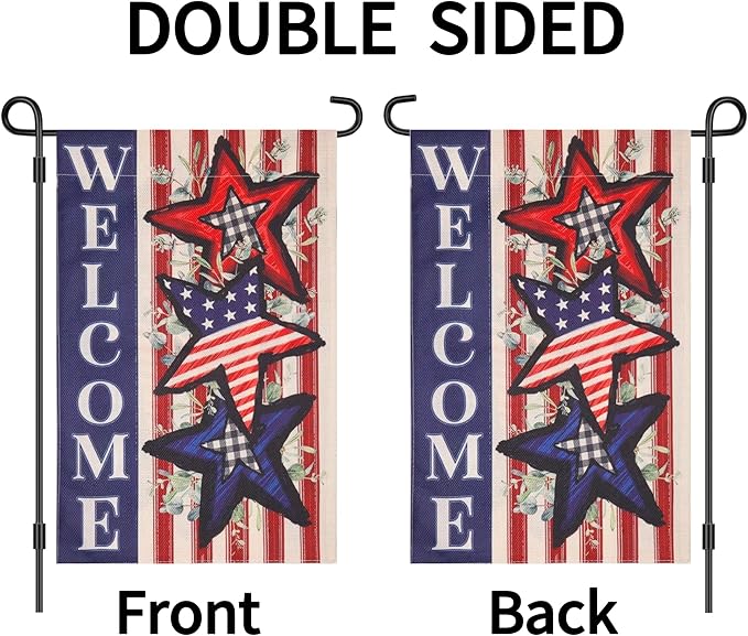 Kevinste 12x18 Double Sided Garden Flags Welcome Winter Outdoor Flags - American Stars & Stripes Burlap Yard Banner for Porch, Lawn, and Garden (Red)