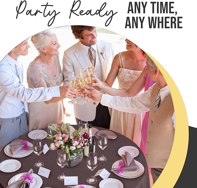 Exquisite 66% Thicker Premium Brown Round Tablecloth 0.5 Mil 12 Pack Plastic Table Cloth Disposable 84 Inch Round Plastic Tablecloth Won't Tear Easily Like Cheap Thin Brands