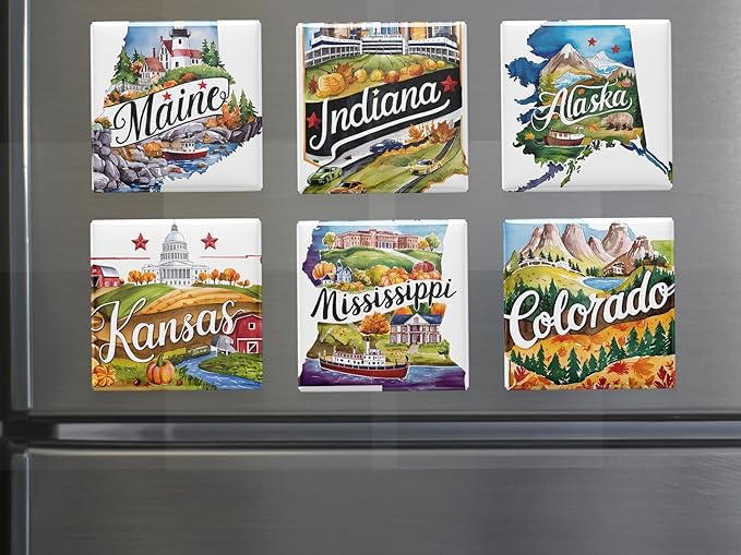 50 US States Magnet Set, Road Trip Travel Souvenir, Custom Fridge Magnets, Unique State Keepsake – Personalized Gift (40)