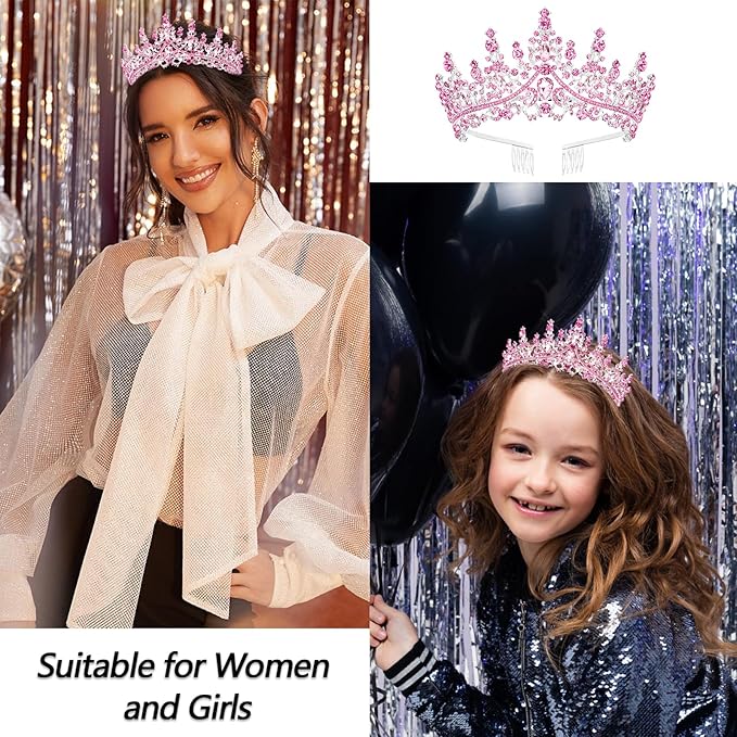 VELSCRUN Pink Crystal Birthday Tiara Crowns for Women Girls It's My Birthday Sash Queen Girls Princess Crown with Combs Happy Birth Party Decorations Mom Sisters Birth Gift Hair Accessories