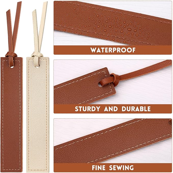 12 Pcs Leather Bookmark, Classic Stitched Bookmark with Leather Rope, Bookmarks for Men, Handmade Stitched Book Marks Page Markers for Book Reader Teachers Students School Office