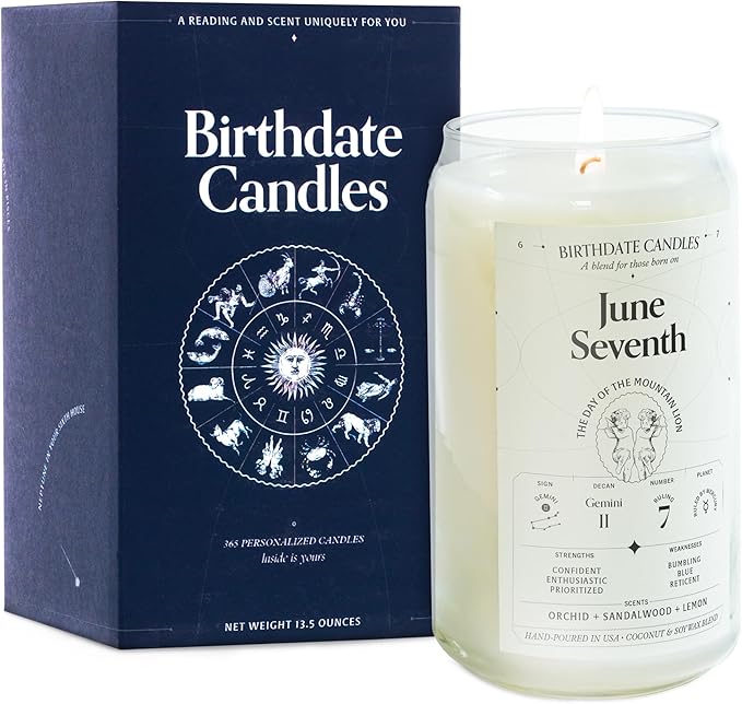 Birthdate Candles, June 7 - Gemini Zodiac Scented Candles Birthday Gift - Orchid, Sandalwood & Lemon Scent - All-Natural Soy & Coconut Wax, 60-80 Hour Burn Time - Made in USA