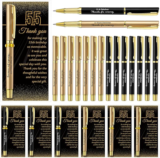 50 Set 55th Birthday Party Favor for Guest Anniversary Party Favor with Black and Gold Ballpoint Pens and Thank You Cards for Women Men Birthday Anniversary Appreciation Gifts