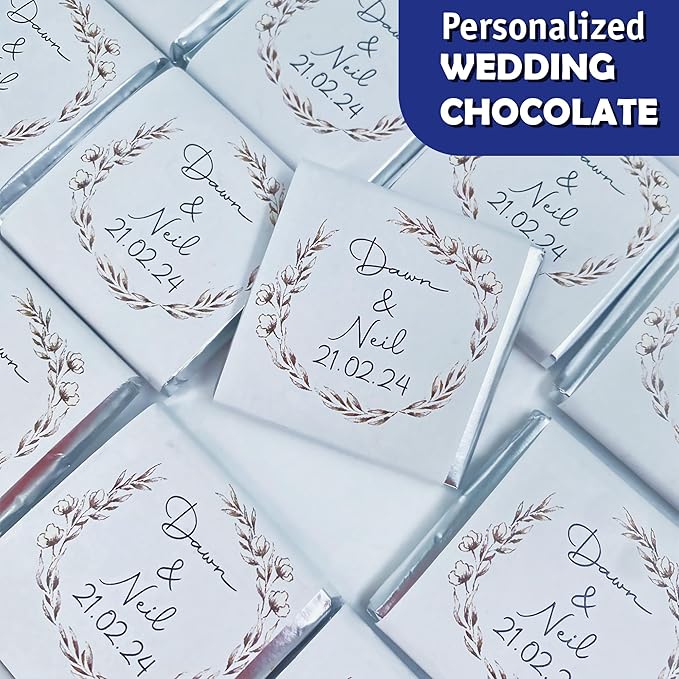 Set of 50 Personalized Wedding Chocolate, Custom Chocolate Wedding Favors for Guests, Customizable Wedding Gift, Unique Design for Wedding, Bridesmaid Favors