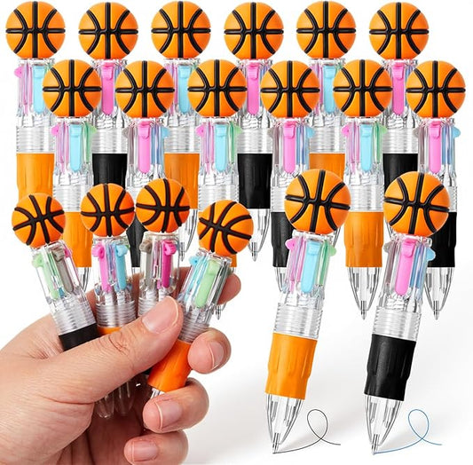 Kosiz 12 Pack Basketball Party Favors Sport Pen Multicolor 4 in 1 0.5mm Ballpoint Pen for Office Sport Lover Novelty Valentine's Day Gifts Goodie Bags Stuffers