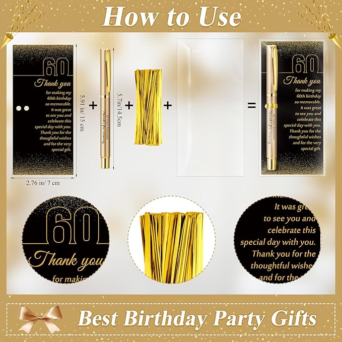 30 Set 60th Birthday Party Favor for Guest Anniversary Party Favor with Black and Gold Ballpoint Pens and Thank You Cards for Women Men Birthday Anniversary Appreciation Gifts
