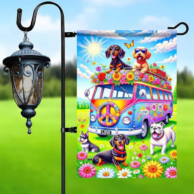 BlissYard Spring Garden Flag 12x18 Inch Double Sided Dachshund Bus Small Flags For Outside Outdoor Decor Yard Farmhouse Holiday Spring Summer Seasonal Decorations Yard Flags