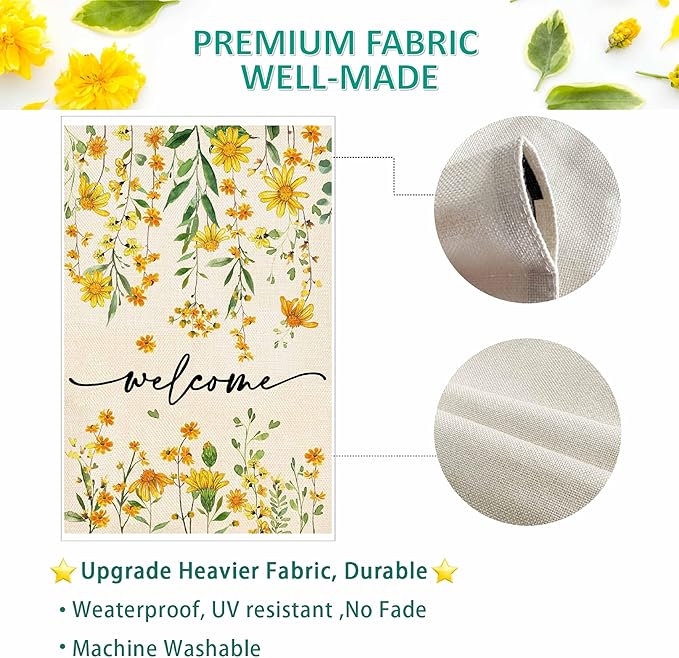Baccessor Summer Welcome Garden Flag Floral 12.5 x 18 Inch Double Sided Daisy Funny Yellow Spring Seasonal Yard Flag Vertical Farmhouse Yard Outdoor Decoration