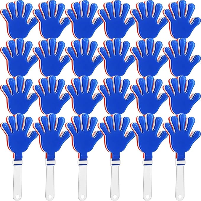 24 Pcs Red/White/Blue Hand Clappers 7.5 Inch Noise Makers Plastic Clapping Hands Noisemakers Patriotic Parties, Sporting Event, Concert Supplies Dance Celebrations and Many Other Occasions