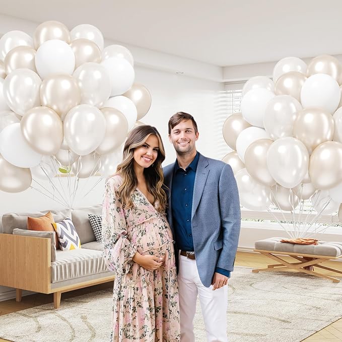 60pcs Double Stuffed Pearl Balloons 12inch, Pearl White Balloons, White Latex Balloon for Wedding Bridal Baby Shower Birthday Party Decorations