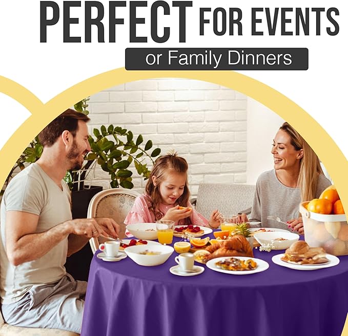 Exquisite 66% Thicker Premium Purple Round Tablecloth 0.5 Mil 24 Pack Plastic Table Cloth Disposable 84 Inch Round Plastic Tablecloth Won't Tear Easily Like Cheap Thin Brands