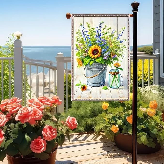 BlissYard Welcome Garden Flag Double Sided 12x18 Hello Spring Sunflower Design Yard Flag Seasonal Flower Yard Outdoor Flag Spring Summer Decorations Lawn Rustic Outdoor Decorative Flag