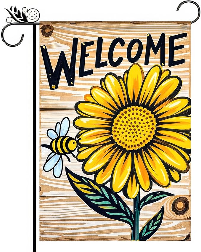 BlissYard Welcome Garden Flag 12x18 Double Sided Sunflower and Bee Seasonal Small Flags For Outside Outdoor Decor Yard Farmhouse Holiday Spring Summer Decorations Yard Flags