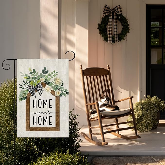 Garden Flags, Welcome Garden Flag, Floral Home Sweet Home Flag Double-Sided Flags for Farmhouse Yard Outdoor Flag-12 x 18inch