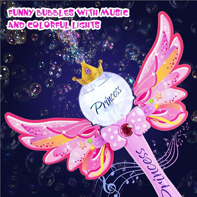 Princess Bubble Wand,Bubble Machine for Kids Girls,Music & Light Up Bubble Blower,Bubble Maker,Outdoor Party Birthday Bubble Toy for Toddlers, for Girls Age 3 4 5 6 7 8 Years Old.(Pink)
