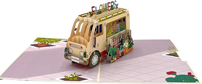 Pop Up Greeting Card Blooming Flower Van Adventure Floral Vehicle Nature Lover Classic Spring Theme Unique Gift for Any Occasion
