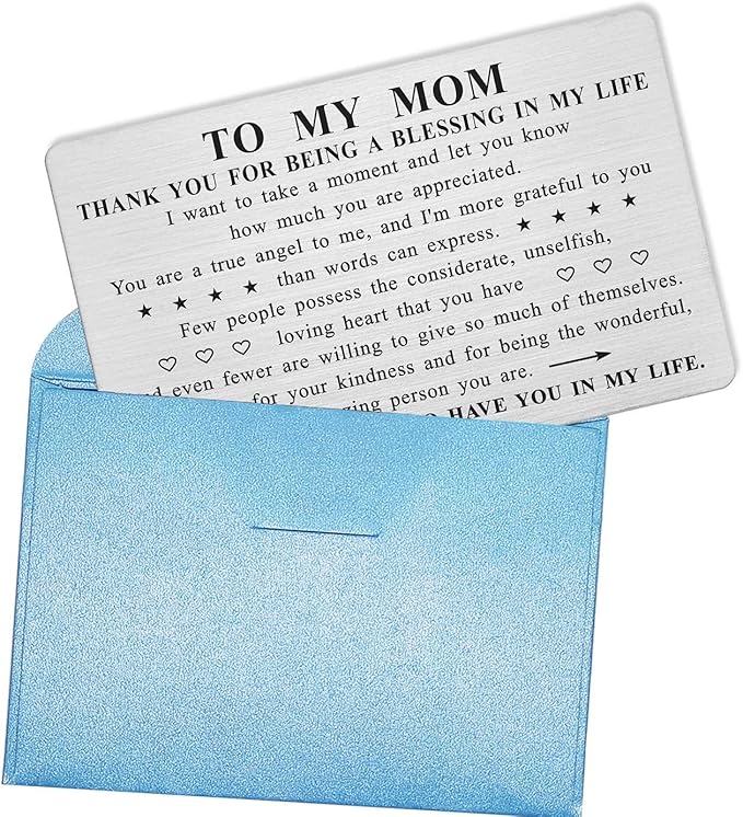 ABNTY Mothers Day Gifts for Mom, Thank You Mom Gifts, Mom Appreciation Card, Stainless Steel Engraved Wallet Insert