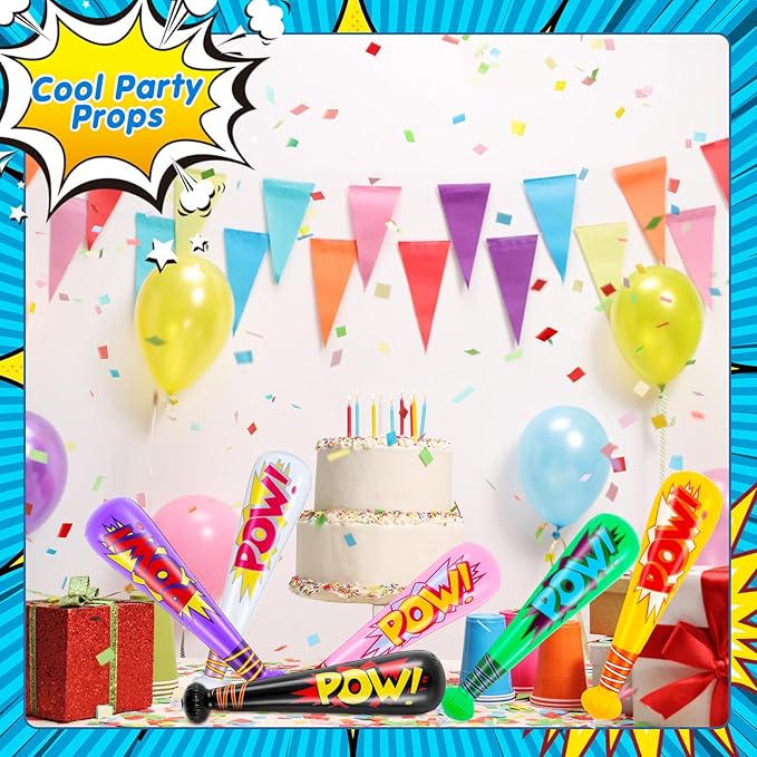 WILLBOND 17 Inch Inflatable Baseball Bat Bulk Baseball Party Favors Decorations, Inflatable Toys Blow up Bat with 1 Pump for Sports Theme Supplies(48 Pcs,Yellow Pink Green Black Purple and White)