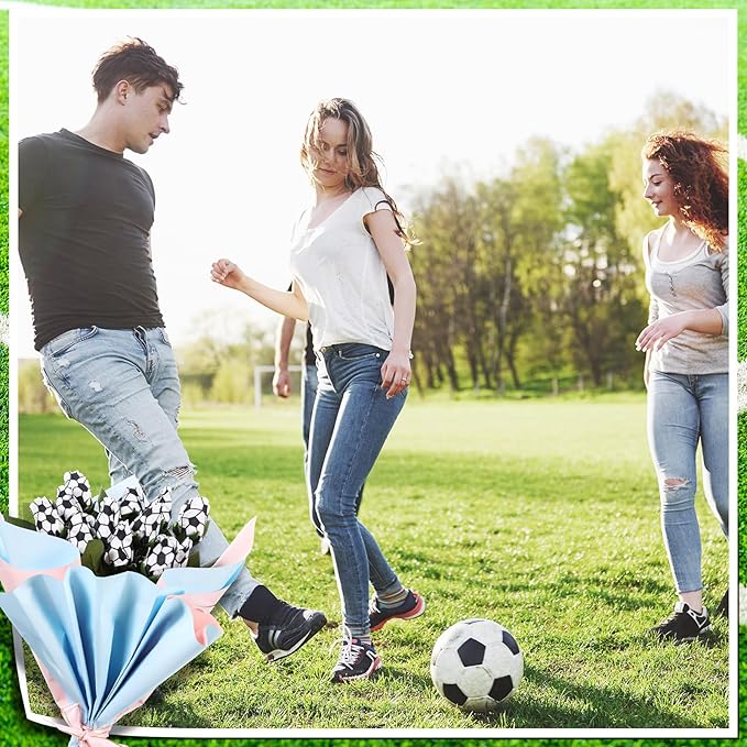 Suhine 6 Pcs Sports Party Favors Cheer Gifts Artificial Football Soccer Basketball Baseball Flowers for Birthday Game Day Tailgate Wedding Party Decorations (Soccer Color,Normal)