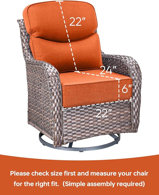 Luxury 22x24/22x25 6-Inch Smile Outdoor Sofa Cushions Set of 3 - Memory Foam Deep Seat Patio Furniture Cushion for Wicker Dining Chair Loveseat 3-Seater L-Shape Sectional Sofa - Orange