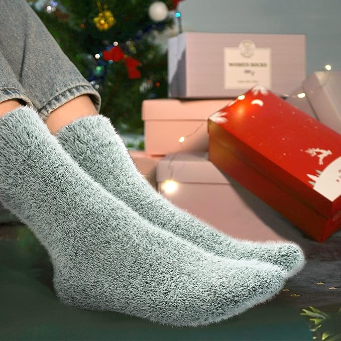 SISOSOCK Fuzzy Cozy Warm Socks for Women-Winter Home Thick Wool Soft Sleeping Socks-Perfect Gifts for Women