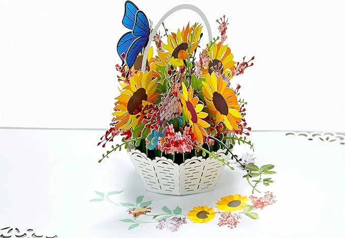 CUTPOPUP Birthday Card Pop Up, Mother's Day, 3D Flower Greeting, Birthday Card for Women, Wife, Grandma (Sunflowers Basket)