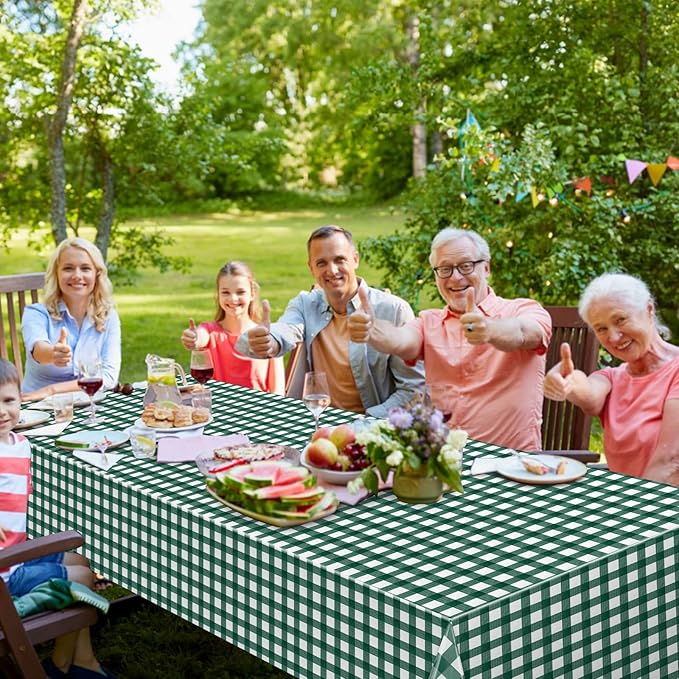 6pcs 54X108inch Dark Green Checkered Tablecloth,Green Gingham Tablecloths Buffalo Plaid Disposable Plastic Table Covers for Birthday Baby Shower Bridal Wedding Party Birthday Decorations