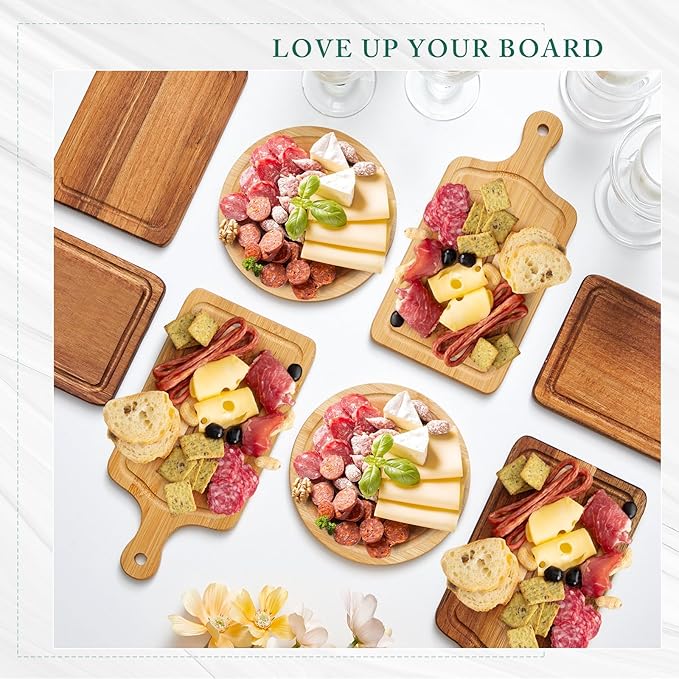 60 Set Bridal Baby Shower Cheese Prizes Wooden Square Board Gift Set Knives Forks Thank You Tags with Box for Guests for Valentines Bridal Baby Shower Housewarming Gifts (Bamboo Color)