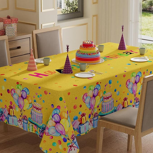 XCHI Happy Birthday Cake Gifts Colorful Balloons Golden Tablecloth Square Washable Table Covers for Indoor Outdoor Dining Table Home Party Decorations 60x60 Inch
