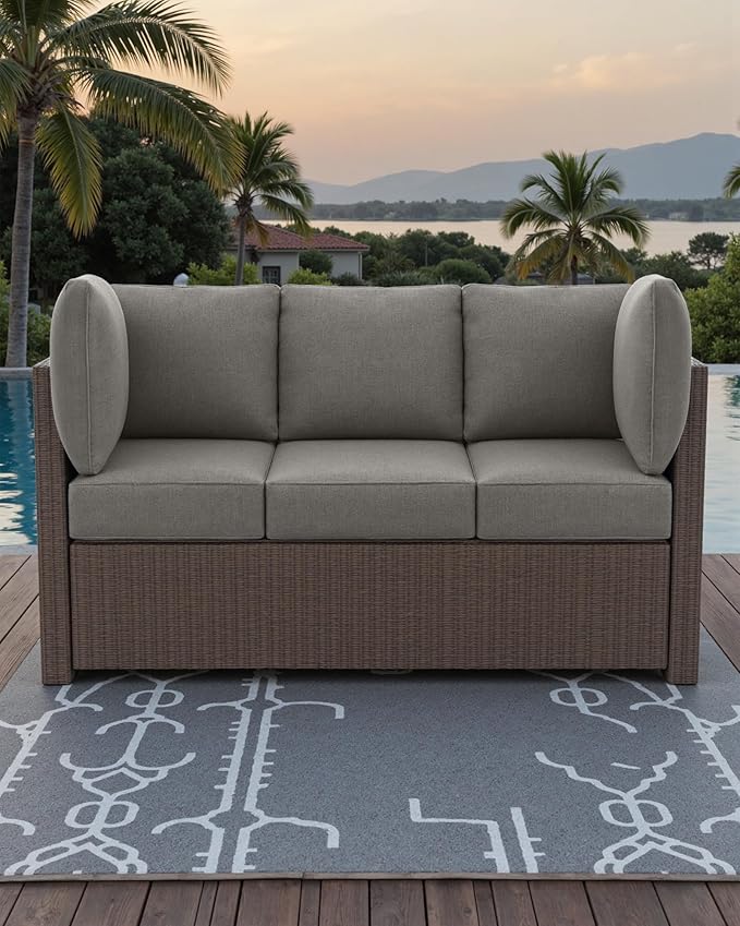 Luxury 24x24x6 Outdoor Couch Cushions Set of 3 - Water-Repellent 8-Piece Cushion Set for Outside Rattan Wicker 3-Seat Sofa Loveseat Chair Sectional Patio Conversation Sets - Grey/Classic