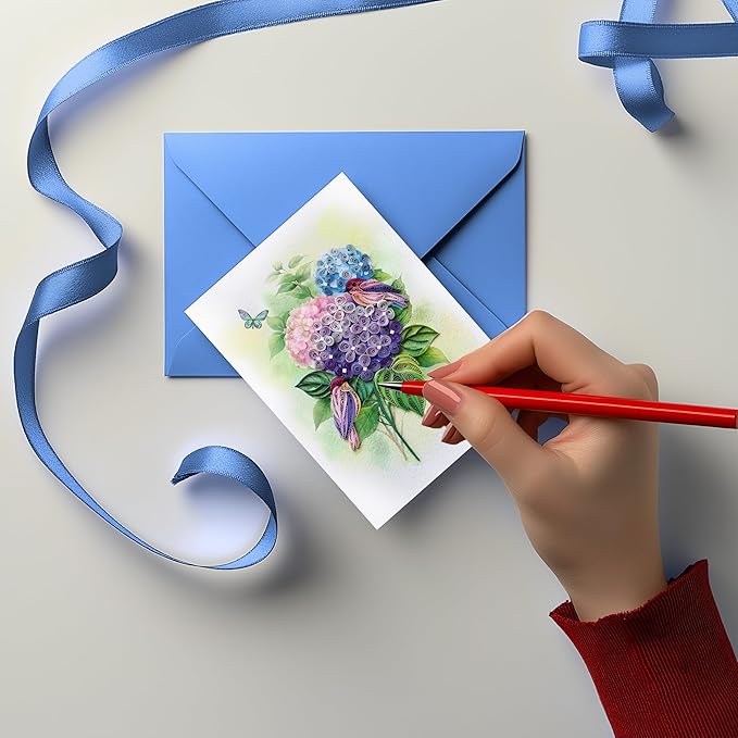 Hydrangea and Birds Romantic Quilling Card for Birthday, Anniversary, Sympathy, Thinking of you, Watercolor Classy Cards for Mom, Women, Wife, Daughter