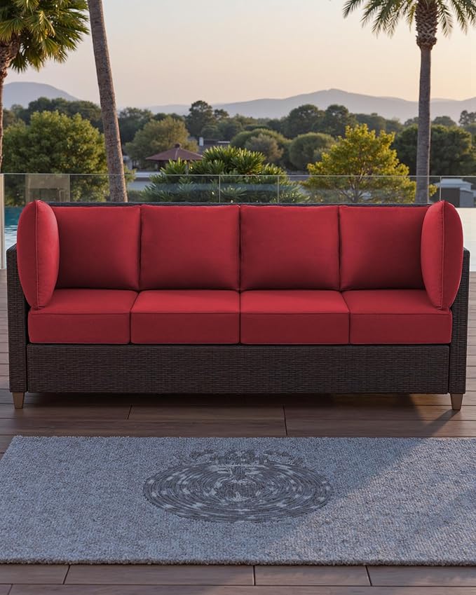 Luxury 24x24x6 Outdoor Chair Cushions Set of 4 - Water-Repellent 10-Piece Cushion Set for Outside Rattan Wicker Loveseat Chair Sectional L-Shape Sofa Patio Conversation Sets - Red/Classic