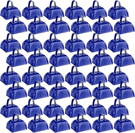 Yeshone 48 Pcs Metal Cowbells with Handles Loud Noise Makers Small Hand Percussion Cowbells for Football Events, Wedding, Graduation Team Cheering(Dark Blue)