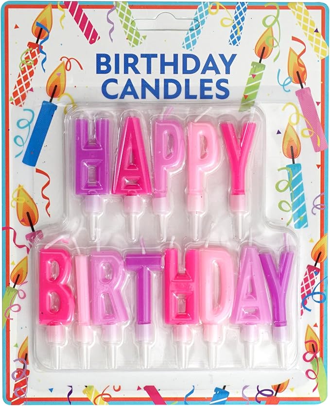 Happy Birthday Letter Candles, Pink & Purple Birthday Candles, Birthday Candle Set for Birthday Cakes, Party Decoration
