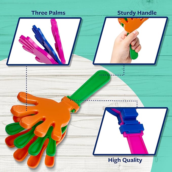 Playbees Colorful Hand Clappers - 12 Pack - 7" Noisemakers for Ultimate Party Fun - Sporting Spectacles, Birthday Extravaganzas, and Graduation Celebrations