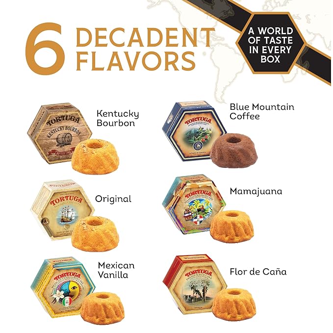 TORTUGA Provenance Rum Cake Variety Pack – 4 oz. - 6 Pack - The Perfect Premium Gourmet Gift for Stocking Stuffers, Gift Baskets, and Christmas Gifts - Great Mini Cakes for Delivery