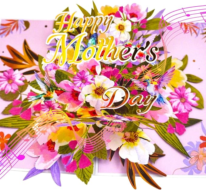 Ribbli Mothers Day Card, Light and Musical Mothers Day Card, Pop Up Happy Mother's Day Gift, 8.3"x5.8" with Envelope