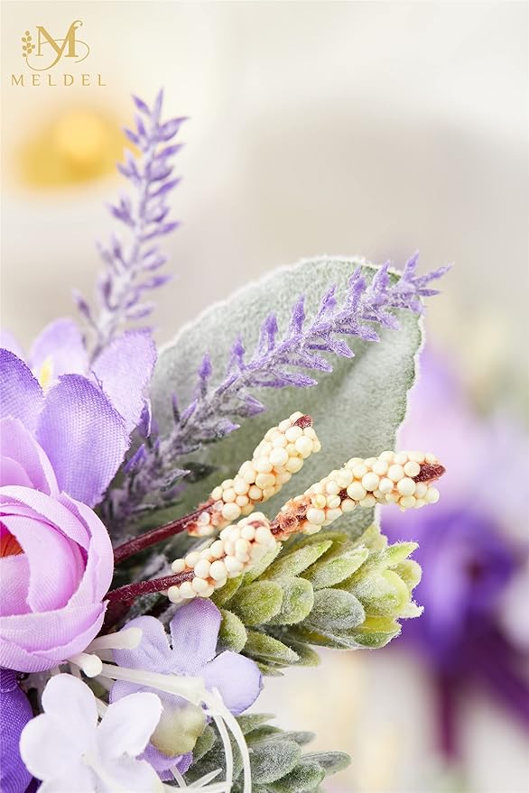 Meldel Lavender Purple Wrist Corsages, Set of 6, Wrist Corsage for Wedding Mother of Bride and Groom, Artificial Silk Rose Prom Flowers, Wedding Hand Flower Decor