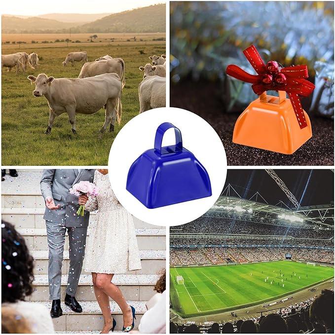 PATIKIL 16pcs Cow Bells for Football Games, 3inch Cowbells for Sporting Events Bulk Loud Noise Makers Metal Cow Bell with Handle for Cheering Competition Marathon Wedding, White